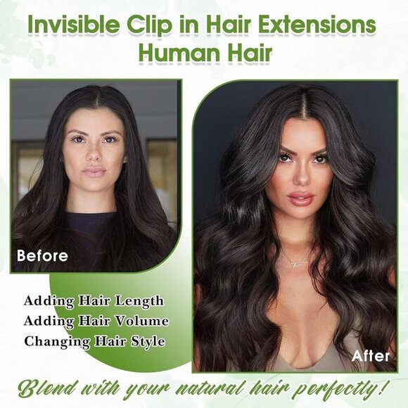 Real Human Hair Clip in Extensions 18 Inch Black Seamless Natural Volume Women main image 5